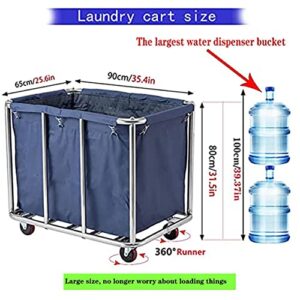 12 Bushel Laundry Cart with Wheels Heavy Duty Commercial Laundry Carts, Stainless Steel Industrial Laundry Carts Trucks with Waterproof Oxford Cloth, for Laundry/Toys/Sundries Organizer and Storage