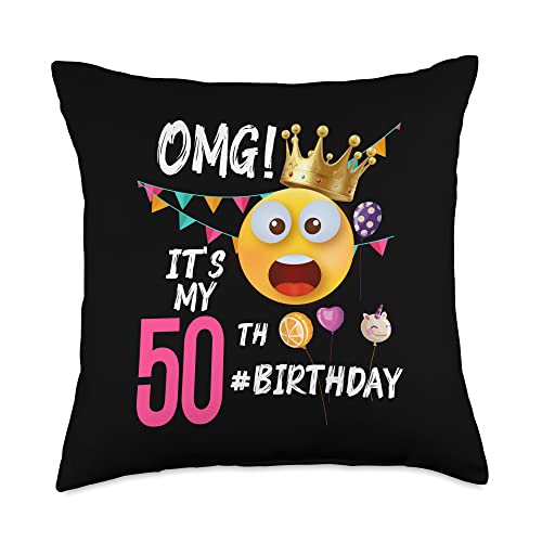 OMG! It's My 50th Birthday Party 50 Year Old Birthday Throw Pillow, 18x18, Multicolor