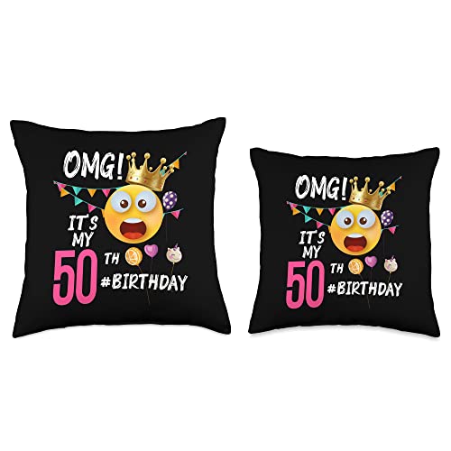 OMG! It's My 50th Birthday Party 50 Year Old Birthday Throw Pillow, 18x18, Multicolor