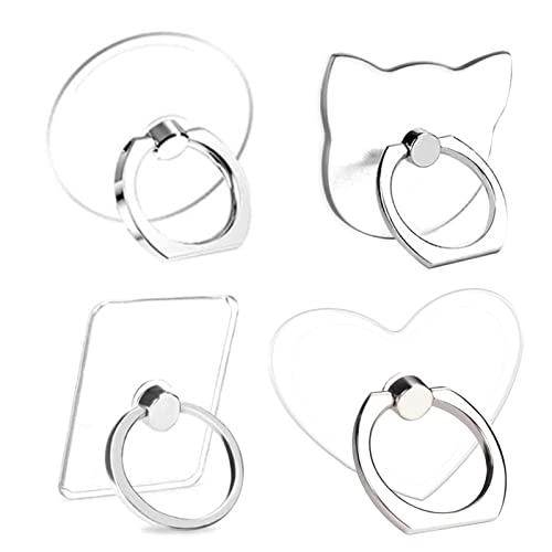 Transparent Phone Ring Stand Holder, 4 Pack Clear Cell Phone Ring Holder, Phone Grip Finger Ring Stand Compatible for Phones, Tablet and Case (B2)