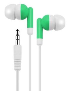 lowcostearbuds bulk pack of 25 green/white earbuds/headphones individually wrapped cb-green-25-wrap-fba cb-green-25-wrap-fba
