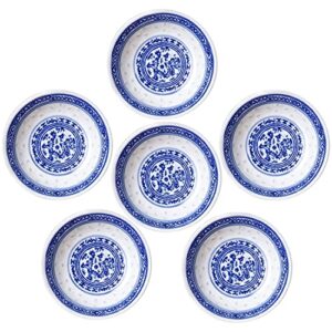 chinese style blue and white floral ceramic dip bowls set, porcelain dip mini bowls soy sauce dish, dipping bowls, appetizer side dishes for party, family,set of 6 (loong pattern)
