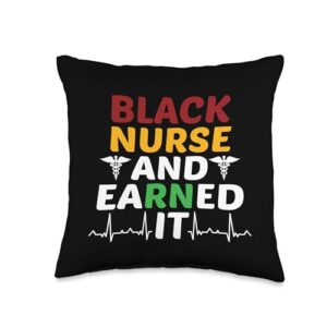 funny nurse emergency medical technician gift black earned it rn registered nurse life pride throw pillow, 16x16, multicolor