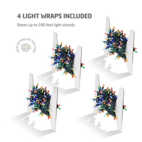 ZOBER Christmas Light Storage Wraps, Plastic Set of 4 to Store Up to 800 Holiday Christmas Lights Bulbs (Cardboard)