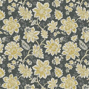 stitch & sparkle 100% cotton duck 45" width petal print black sunshine color sewing fabric by the yard, (d028g0602)