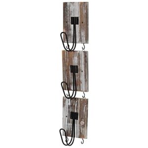 mygift 3 piece set torched wood modular hanging hat rack for wall with 3 large metal hooks, entryway space saving organizer coat rack