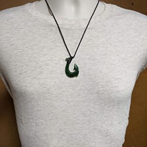 Earthbound Pacific Greenstone Jade Stylized Hawaiian Fish Hook Necklace, Green (QZFH141b)