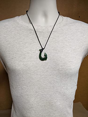 Earthbound Pacific Greenstone Jade Stylized Hawaiian Fish Hook Necklace, Green (QZFH141b)