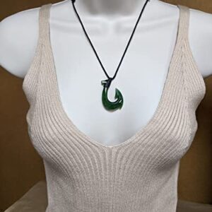 Earthbound Pacific Greenstone Jade Stylized Hawaiian Fish Hook Necklace, Green (QZFH141b)