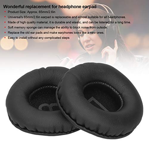 Shanrya 65mm Ear Pad, Easy to Install Headphone Earpad Comfortable Replacement Artificial Leather for Headphone Headset(Black)