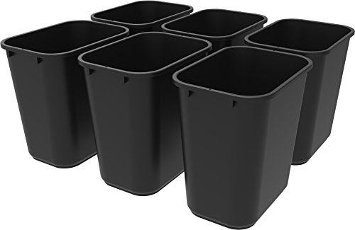Storex Medium Waste Basket, 15 x 10.5 x 15 Inches, Black, Case of 6 (00710A06C)