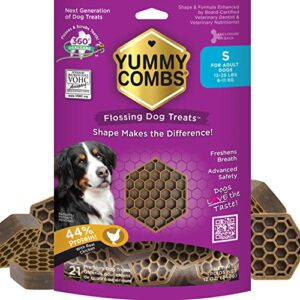 yummy combs dog dental treats | vet vohc approved | protein treat | dental care & cleaning comb shape | yummy dog treats | dental dog treats for small dogs (12oz, 21 count)
