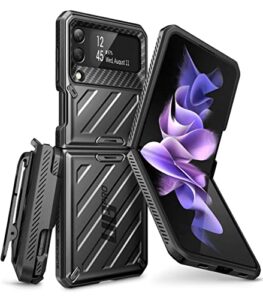 supcase unicorn beetle pro series case for samsung galaxy z flip 3 5g (2021), full-body dual layer rugged protective case with holster (black)