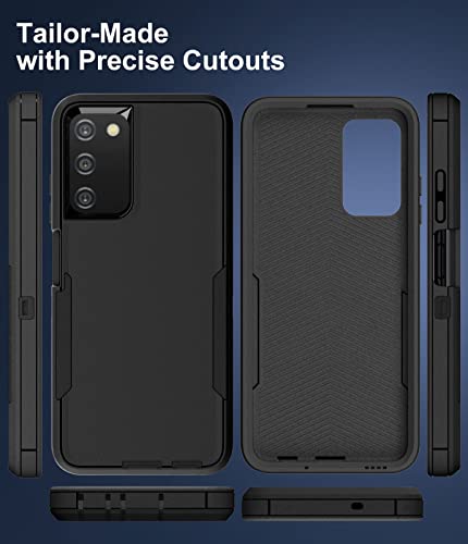 Dahkoiz for Samsung Galaxy A03S Case, with Tempered Glass Screen Protector, Dust Proof Port Cover, Full Body Protection Rubber Cover Phone Case for Samsung Galaxy A03S/A02S, Black/Black