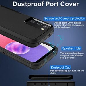 Dahkoiz for Samsung Galaxy A03S Case, with Tempered Glass Screen Protector, Dust Proof Port Cover, Full Body Protection Rubber Cover Phone Case for Samsung Galaxy A03S/A02S, Black/Black