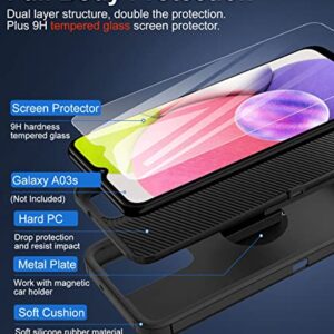 Dahkoiz for Samsung Galaxy A03S Case, with Tempered Glass Screen Protector, Dust Proof Port Cover, Full Body Protection Rubber Cover Phone Case for Samsung Galaxy A03S/A02S, Black/Black