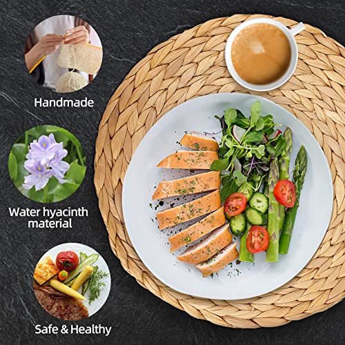 8 Pack Woven Placemats for Dining Table Round Natural Water Hyacinth Placemats Wicker Seagrass Rattan Placemats Heat Resistant Non-Slip Weave Mat Handmade (12" Round)