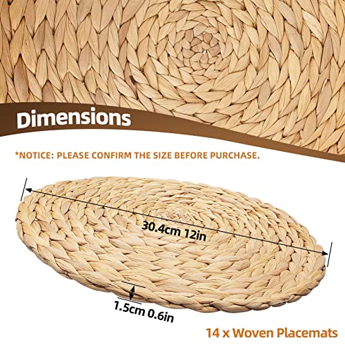8 Pack Woven Placemats for Dining Table Round Natural Water Hyacinth Placemats Wicker Seagrass Rattan Placemats Heat Resistant Non-Slip Weave Mat Handmade (12" Round)