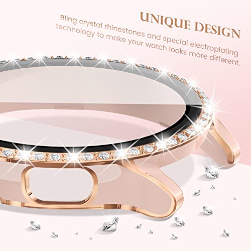 Goton for Samsung Galaxy Watch 5 & 4 Screen Protector 40mm Bling Case Accessories, Crystal Diamond Protective Cover with Tempered Glass Film for Galaxy Watch4 40 mm Pink/RG