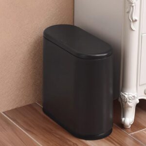 Press Type Plastic Trash Can, 10L Large Capacity Rectangular Trash Can with Lid, Double Trash Can with Carrying Handle, Garbage can for Living Room, Bedroom, Bathroom, Kitchen and Office (Black)