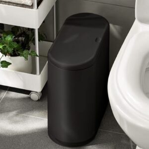Press Type Plastic Trash Can, 10L Large Capacity Rectangular Trash Can with Lid, Double Trash Can with Carrying Handle, Garbage can for Living Room, Bedroom, Bathroom, Kitchen and Office (Black)
