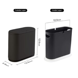 Press Type Plastic Trash Can, 10L Large Capacity Rectangular Trash Can with Lid, Double Trash Can with Carrying Handle, Garbage can for Living Room, Bedroom, Bathroom, Kitchen and Office (Black)