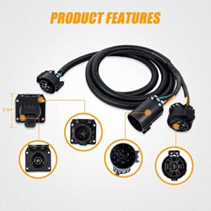 Wztepeng 56070 Truck Bed 7-Foot 7-Pin Trailer Wiring Harness Extension with Connector Compatible with Silverado 1500 2500 3500, Dodge Ram, Ford F-150, F-250, F-350, GMC Sierra, Toyota Tundra, RAM