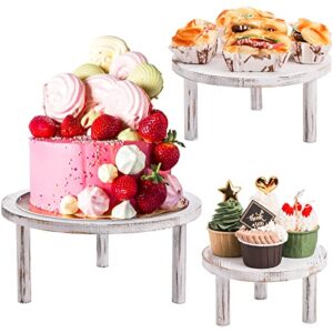 elsjoy set of 3 wooden cake stand round dessert display riser, stackable cupcake stand with legs, whitewashed shabby retail bakery serving stand for table centerpieces, wedding, birthday, party decor