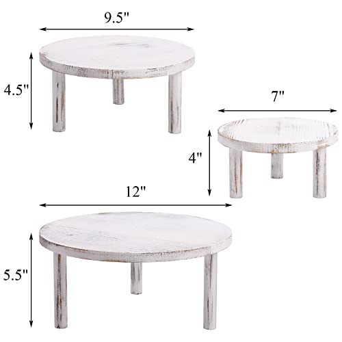 Elsjoy Set of 3 Wooden Cake Stand Round Dessert Display Riser, Stackable Cupcake Stand with Legs, Whitewashed Shabby Retail Bakery Serving Stand for Table Centerpieces, Wedding, Birthday, Party Decor