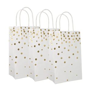ecohola white and gold foil paper gift bags with handles, 25 pieces party favor bags birthday bags wedding bags christmas gift bags new year gift wrapping bags, 9"x5.5"x3.2