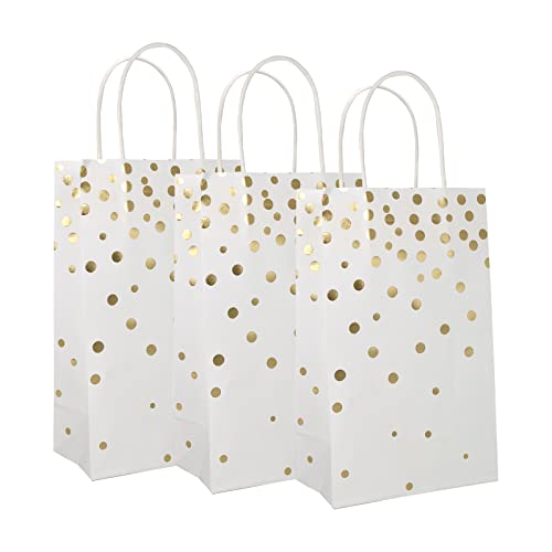 ECOHOLA White and Gold Foil Paper Gift Bags with Handles, 25 Pieces Party Favor Bags Birthday Bags Wedding Bags Christmas Gift Bags New Year Gift Wrapping Bags, 9"x5.5"x3.2