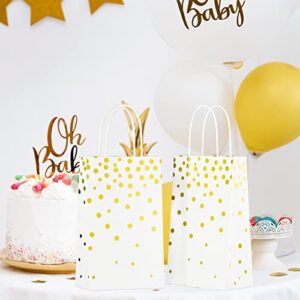 ECOHOLA White and Gold Foil Paper Gift Bags with Handles, 25 Pieces Party Favor Bags Birthday Bags Wedding Bags Christmas Gift Bags New Year Gift Wrapping Bags, 9"x5.5"x3.2