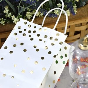 ECOHOLA White and Gold Foil Paper Gift Bags with Handles, 25 Pieces Party Favor Bags Birthday Bags Wedding Bags Christmas Gift Bags New Year Gift Wrapping Bags, 9"x5.5"x3.2