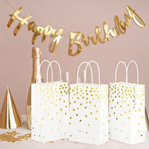 ECOHOLA White and Gold Foil Paper Gift Bags with Handles, 25 Pieces Party Favor Bags Birthday Bags Wedding Bags Christmas Gift Bags New Year Gift Wrapping Bags, 9"x5.5"x3.2