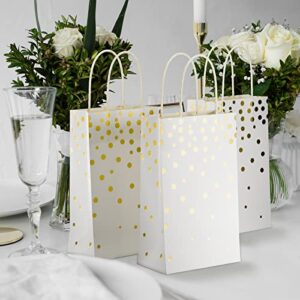 ECOHOLA White and Gold Foil Paper Gift Bags with Handles, 25 Pieces Party Favor Bags Birthday Bags Wedding Bags Christmas Gift Bags New Year Gift Wrapping Bags, 9"x5.5"x3.2