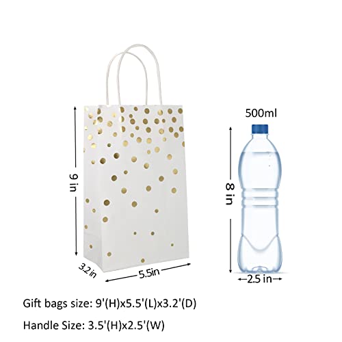 ECOHOLA White and Gold Foil Paper Gift Bags with Handles, 25 Pieces Party Favor Bags Birthday Bags Wedding Bags Christmas Gift Bags New Year Gift Wrapping Bags, 9"x5.5"x3.2