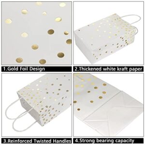 ECOHOLA White and Gold Foil Paper Gift Bags with Handles, 25 Pieces Party Favor Bags Birthday Bags Wedding Bags Christmas Gift Bags New Year Gift Wrapping Bags, 9"x5.5"x3.2