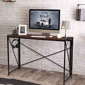 40 inch work desk,portable folding computer desk,home office desk,study writing table,gaming desk office desk,waterproof desk top, easy assemble sturdy home office table with headphone hook-brownbrown
