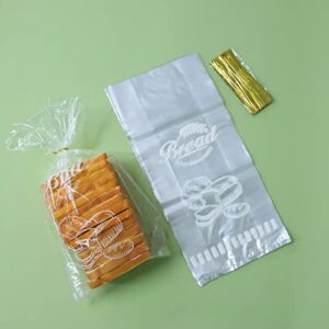 lesibag bread loaf packing bags - printed bread bags for homemade bread or bakery - reusable bag for large loaves - 8” x 4” x 18” (50)