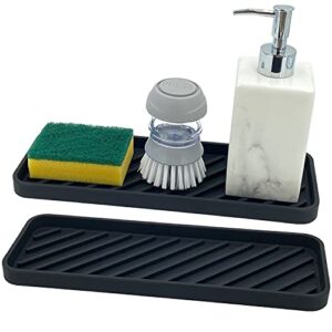 lenphsco silicone kitchen sink organizer tray extended(12" x 4") sponge holder for kitchen sink, bathroom soap dispenser tray (2 pack, black)