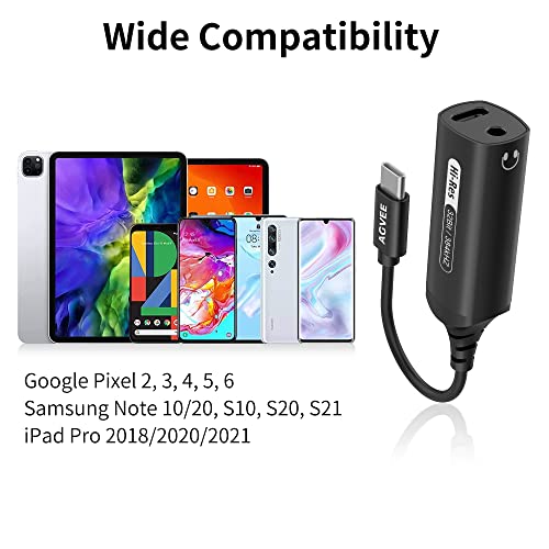 AGVEE 32Bit 384Khz USB-C to 3.5mm Headphone Adapter, Type-C Aux Jack Earbuds Splitter, USBC Audio Earphones Dongle, PD 30W Charging Converter for Samsung S21 S20, Note 20 10, Pixel 2 3 4 5, Black