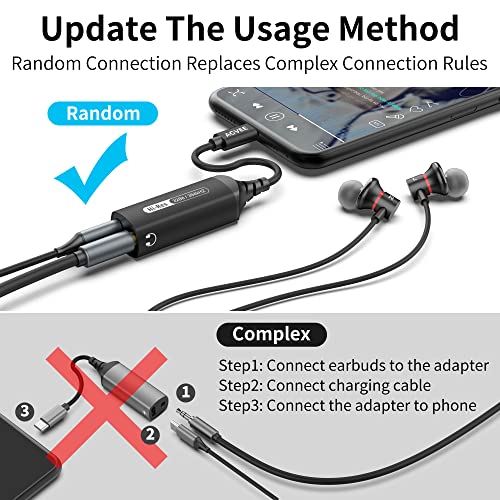 AGVEE 32Bit 384Khz USB-C to 3.5mm Headphone Adapter, Type-C Aux Jack Earbuds Splitter, USBC Audio Earphones Dongle, PD 30W Charging Converter for Samsung S21 S20, Note 20 10, Pixel 2 3 4 5, Black