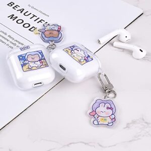 Fycyko Compatible with AirPods 2 Case Clear Cute Cartoon Rabbit Keychain Protective Cover Space Astronaut Purple Pattern Card Cover Credit Card ID Window Design for AirPods 2 &1
