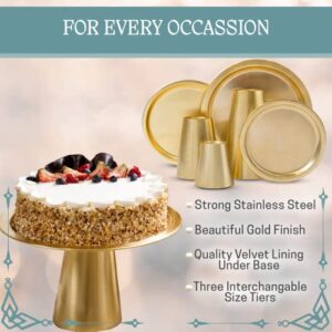 Cake Stand Set Of 3 - Gold Cake Stands For Desert Table - Wedding Cake Stand And Dessert Stands In Three Interchangeable Sizes Of 8, 10, 12Inch. Perfect Strong Cake, Cupcake Stand Set By Wanda Living