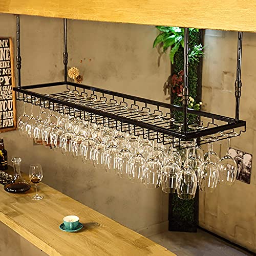 Wheel-hy Wine Bottle/Cup Holder Wine Rack Iron Shelf Hanging Decoration Roof Rack Holder, Adjustable Height: 30-60 cm for Home and Kitchen Bar/Black