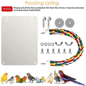 Tylu 6.6 inch Bird Mirror for Cage Parakeet Mirror with Rope Perch, Bird Cage Mirror Stand Swing Toys for Cockatiel Lovebirds Parrot Cockatoo Conures Finch Canaries, with ornaments