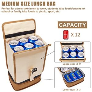 SUNNY BIRD Insulated Dual Compartment Lunch Bag Expandable Roll Top Lunch Box for Adult Women Girl Teen (White, Medium)