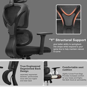 FelixKing Ergonomic Office Chair, Home Office Rolling Swivel Chair Mesh High Back Desk Chair with 3D Adjustable Armrest & Lumbar Support, Swivel Computer Chair with Headrest (Black)