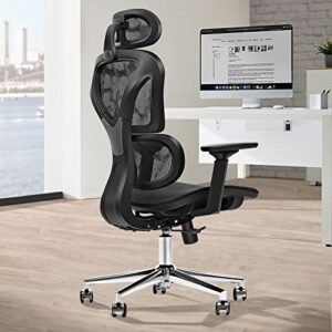 felixking ergonomic office chair, home office rolling swivel chair mesh high back computer chair with 3d adjustable armrest & lumbar support, ventilated mesh desk chair with headrest (black)
