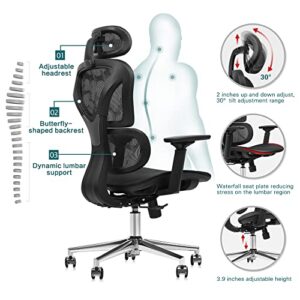 FelixKing Ergonomic Office Chair, Home Office Rolling Swivel Chair Mesh High Back Computer Chair with 3D Adjustable Armrest & Lumbar Support, Ventilated Mesh Desk Chair with Headrest (Black)